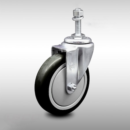 Service Caster 5 Inch SS Black Polyurethane Wheel Swivel 3/8 Inch Threaded Stem Caster SCC SCC-SSTS20S514-PPUB-BLK-381615